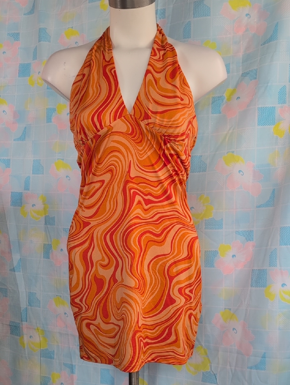 H&M Divided Peach & Orange Halter Mini Dress